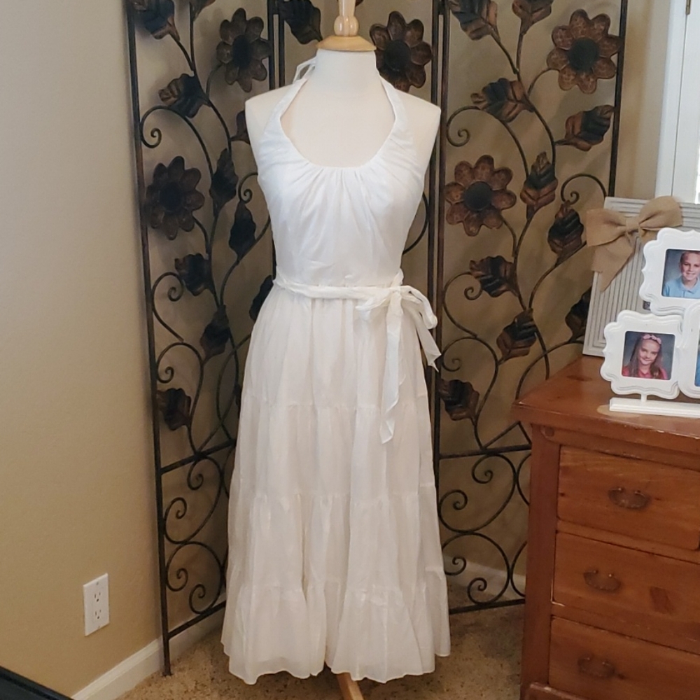 WHBM cotton/silk blend white halter dress fully li